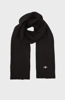 Мужской черный шарф COTTON BLEND LOGO SCARF Черный ONESIZE Gant 9910048