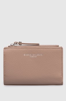 Бежевый кожаный портмоне с принтом логотипа