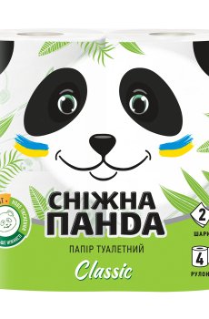 Туалетная бумага Сніжна Панда Classic белая, 2-слойная, 150 отрывов, 4 рулона