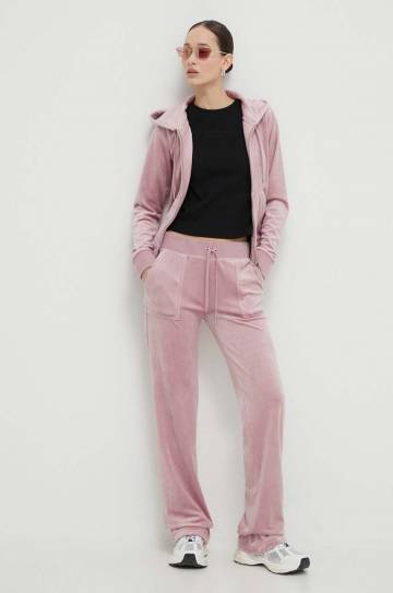 Спортивные штаны из велюра Juicy Couture цвет розовый однотонные Спортивные штаны из велюра Juicy Couture цвет розовый однотонные