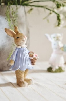 Великодня прикраса у формі зайця з кошиком - блакитний