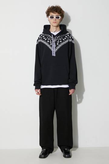Хлопковая кофта Marcelo Burlon Bandana мужская цвет чёрный с капюшоном с принтом Хлопковая кофта Marcelo Burlon Bandana мужская цвет чёрный с капюшоном с принтом