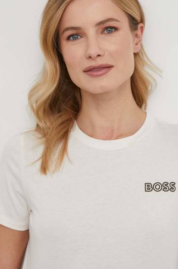 Хлопковая футболка BOSS женский цвет бежевый Хлопковая футболка BOSS женский цвет бежевый