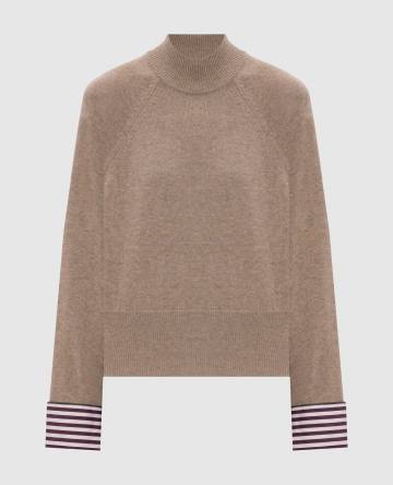 Бежевый свитер из кашемира с манжетами Бежевый свитер из кашемира с манжетами