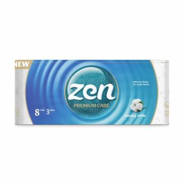 Туалетная бумага Zen Premium Care, 3-слойная, 145 отрывов, 8 рулонов Туалетная бумага Zen Premium Care, 3-слойная, 145 отрывов, 8 рулонов
