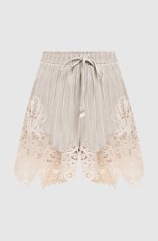 Бежевые шорты с леном в полоску