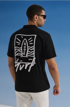 Бавовняна футболка поло з літнім принтом - чорний