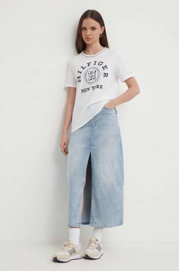 Хлопковая футболка Tommy Hilfiger женская цвет белый WW0WW41575 Хлопковая футболка Tommy Hilfiger женская цвет белый WW0WW41575