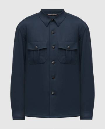 Синяя рубашка из шерсти