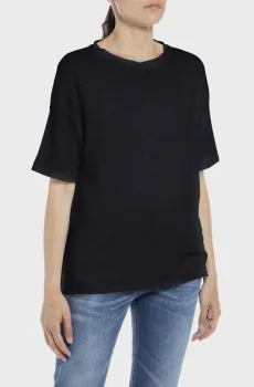 Женская черная льняная футболка Черный XS Replay W3786 .000.23101P