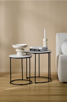 Набір кавових столиків з мармуровим візерунком - білий