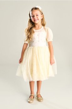 Тюлева сукня babydoll з вишитим візерунком - бежевий