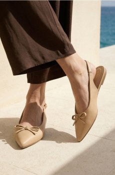 Балетки з бантом і шкіряною устілкою - бежевий