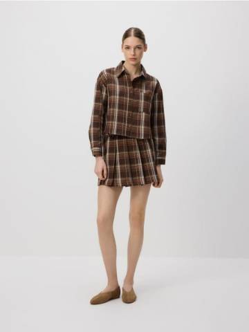 Reserved - Коротка сорочка в клітинку - коричневий - 198IH-88X