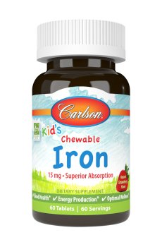 Железо для детей Carlson Labs Kids Iron со вкусом клубники, 15 мг, 60 жевательных таблеток