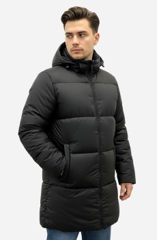 Длинная зимняя мужская черная куртка-пуховик M-136