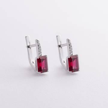 Серебряные серьги с синт. рубинами и фианитами 2476/1p-HRUB Серебряные серьги с синт. рубинами и фианитами 2476/1p-HRUB