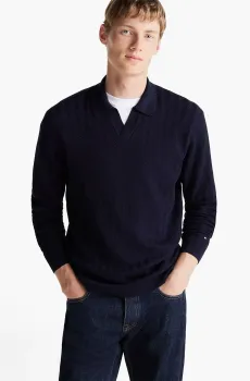 Мужской темно-синий пуловер DC MERCERISED STRUCTURE L/S POLO Синий XXL Tommy Hilfiger MW0MW36719