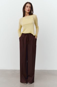 Штани-палаццо на завязці у шоколадному відтінку