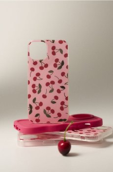 Чохол для iPhone 15 з мотивом вишень - рожевий