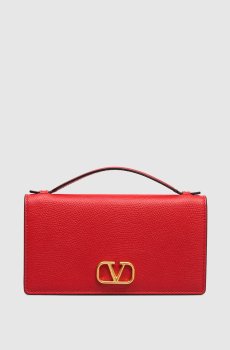 Красная кожаная сумка с логотипом