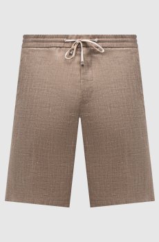Коричневые шорты из шерсти, шелка и льна в узор