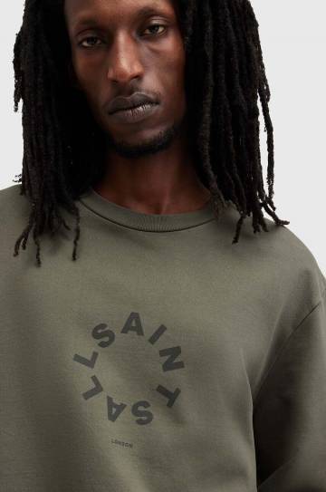 Хлопковая кофта AllSaints TIERRA CREW мужская цвет зелёный с принтом M035NB Хлопковая кофта AllSaints TIERRA CREW мужская цвет зелёный с принтом M035NB