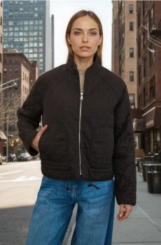 Бавовняна стьобана куртка на блискавці з коміром-стійкою - сіро-зелений