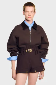 Женская темно-коричневая куртка Коричневый 34 Sandro SFPSW00697_Brown