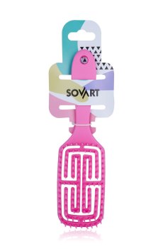 Массажная щетка для волос Sovart Лабиринт, с ручкой, розовая, 1 шт