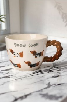 Горнятко з принтом із таксами - бежевий