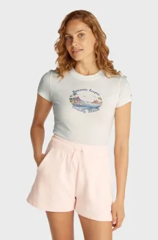 Женская белая футболка SLIM ROMANCE TROPICS Белый L Tommy Jeans DW0DW21342