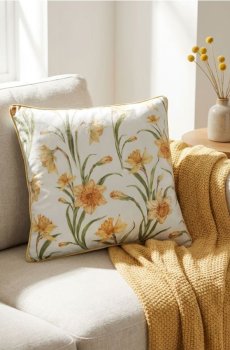 Декоративна подушка з квітами - білий