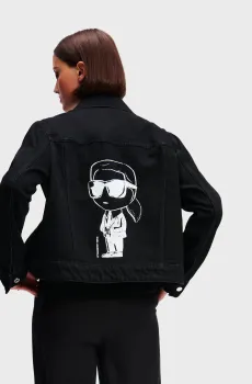 Женская черная джинсовая куртка IKON PRINT DENIM JACKET Черный XS Karl Lagerfeld A1W14047