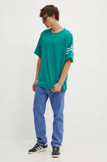 Хлопковая футболка adidas Originals мужская цвет бирюзовый с аппликацией JF9136 Хлопковая футболка adidas Originals мужская цвет бирюзовый с аппликацией JF9136