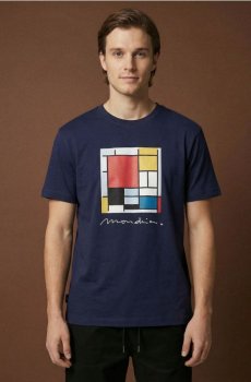 Бавовняна oversize футболка з принтом - темно-синій