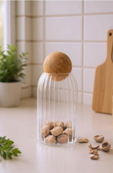 Скляний контейнер для їжі з кришкою - білий