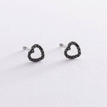 Золотые серьги - пусеты "Сердечки" с бриллиантами 102-10028 Золотые серьги - пусеты "Сердечки" с бриллиантами 102-10028