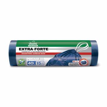 Пакеты для мусора Domi Extra Forte с затяжками, 40 л, 15 шт Пакеты для мусора Domi Extra Forte с затяжками, 40 л, 15 шт