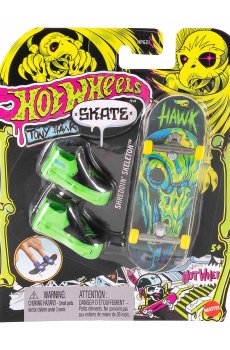Игровой набор Hot Wheels Скейт и обувь для пальчиков, Shreddin Skeleton, зелено-черный, от 5 лет (HGT46)