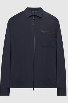 Синяя пуховая куртка с нашивкой логотипа