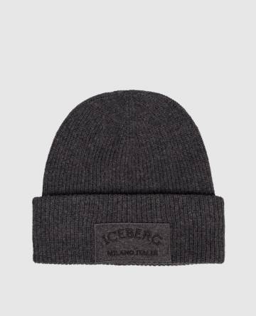 Серая шапка из шерсти с патчем логотипа