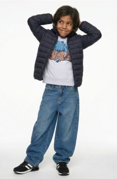 Прямі джинси з ефектом прання - синій