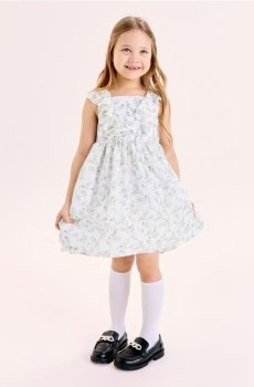 Шифонова сукня з квітковим принтом і воланами - білий