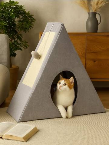 Будиночок з дряпаком для кота - сірий Будиночок з дряпаком для кота - сірий
