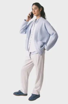 Женская белая пижама в полоску (рубашка, брюки) Белый M womensecret 3793062