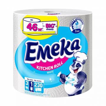 Бумажное полотенце Emeka Полотенце White Jumbo 3-слойный, 230 отрывов, 1 шт Бумажное полотенце Emeka Полотенце White Jumbo 3-слойный, 230 отрывов, 1 шт