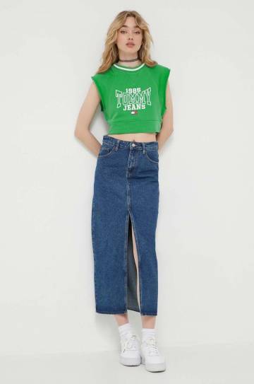 Топ Tommy Jeans женская цвет зелёный Топ Tommy Jeans женская цвет зелёный