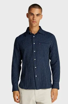 Мужская синяя рубашка в клетку TEXTURED GRID CHECK RF SHIRT Синий M Tommy Hilfiger MW0MW37564