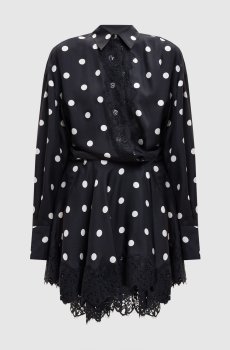 Черное платье BOSSO из шелка в горох